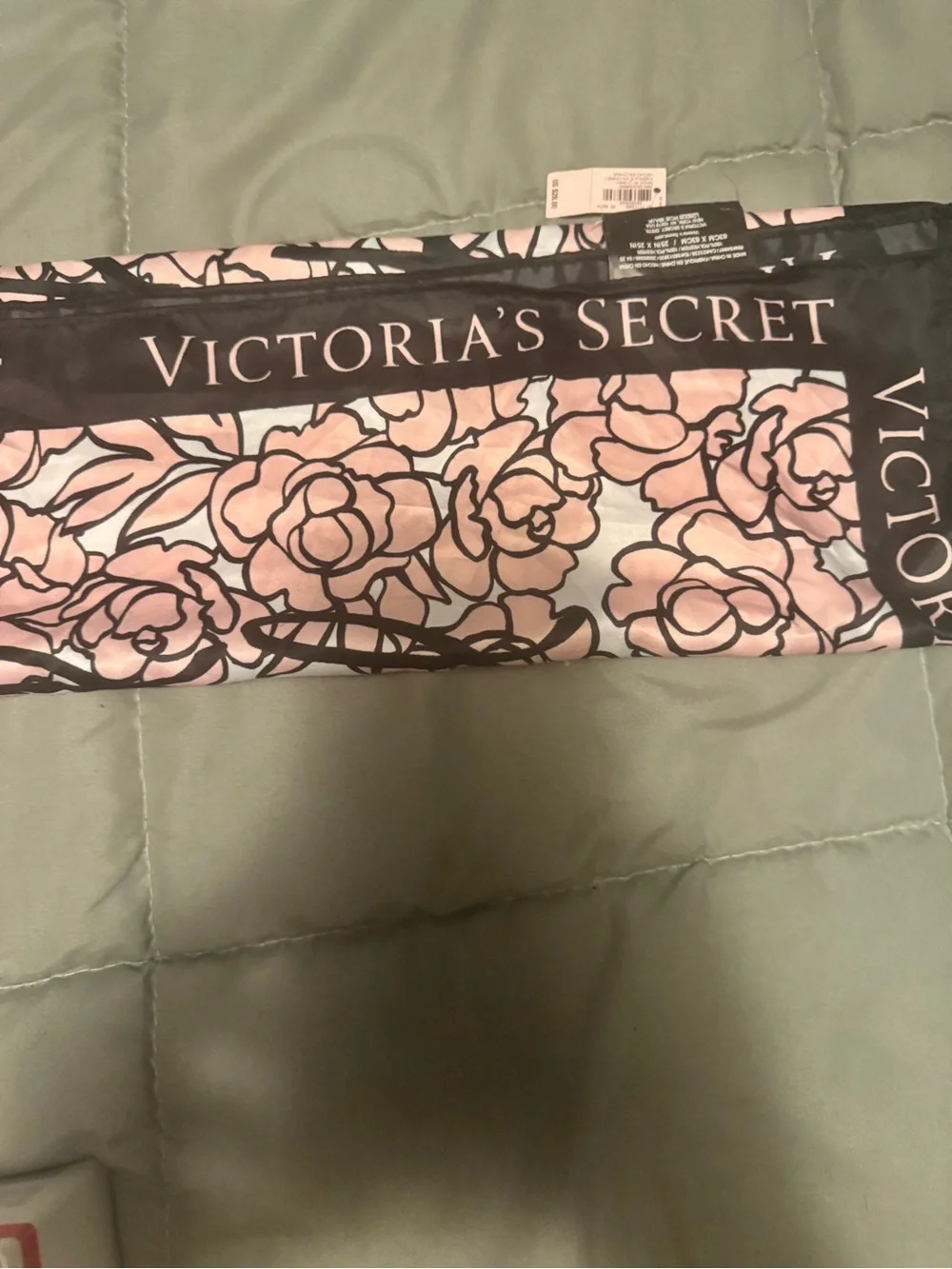 Victoria's Secret Satin Square Scarf Floral Logo Pink Black White 25inches nwt.